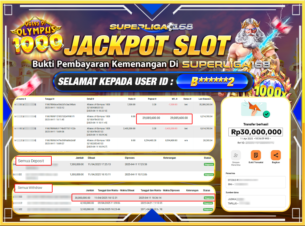 SUPERLIGA168 JACKPOT GATES OF OLYMPUS 1000  Rp.30.000.000LUNAS