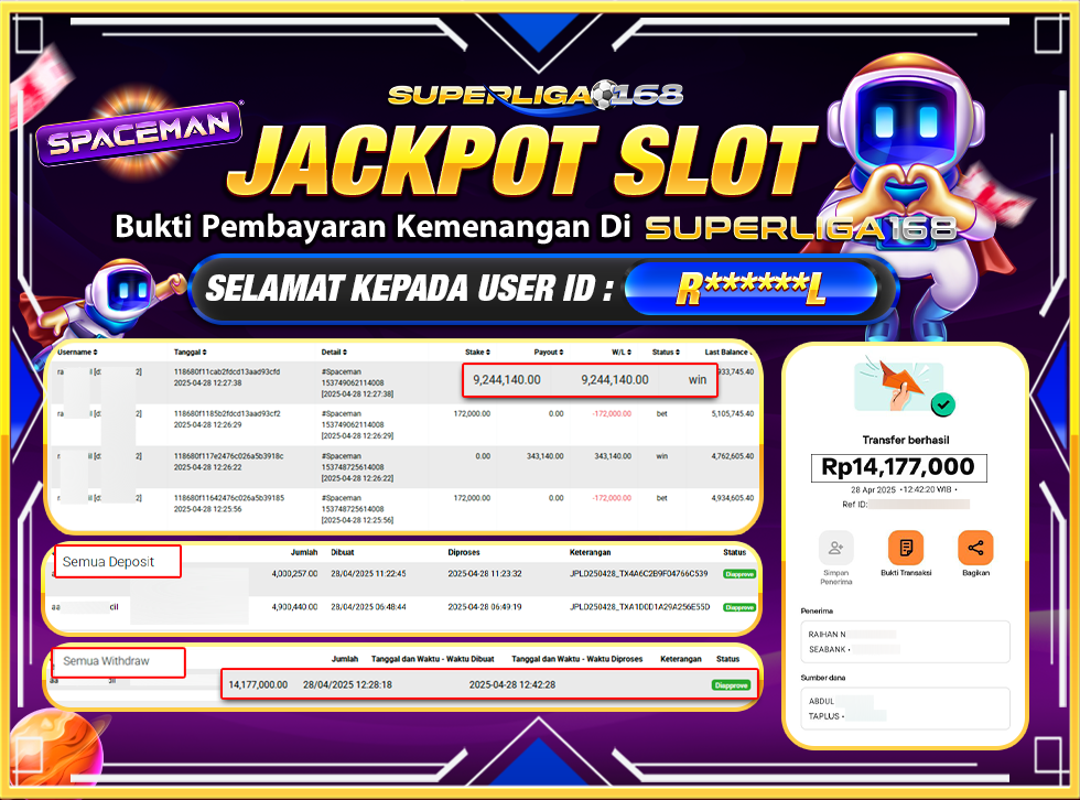 SUPERLIGA168 JACKPOT SPACEMAN Rp.14,177,000