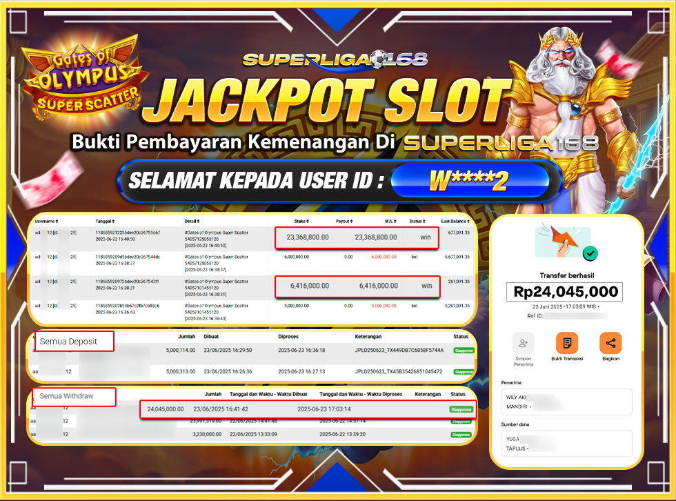 SUPERLIGA168 JACKPOT GATES OF OLYMPUS SUPER SCATTER  Rp.24,045,000-