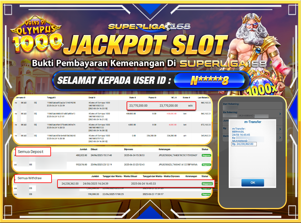 SUPERLIGA168 JACKPOT GATES OF OLYMPUS 1000  Rp.24,238,362-