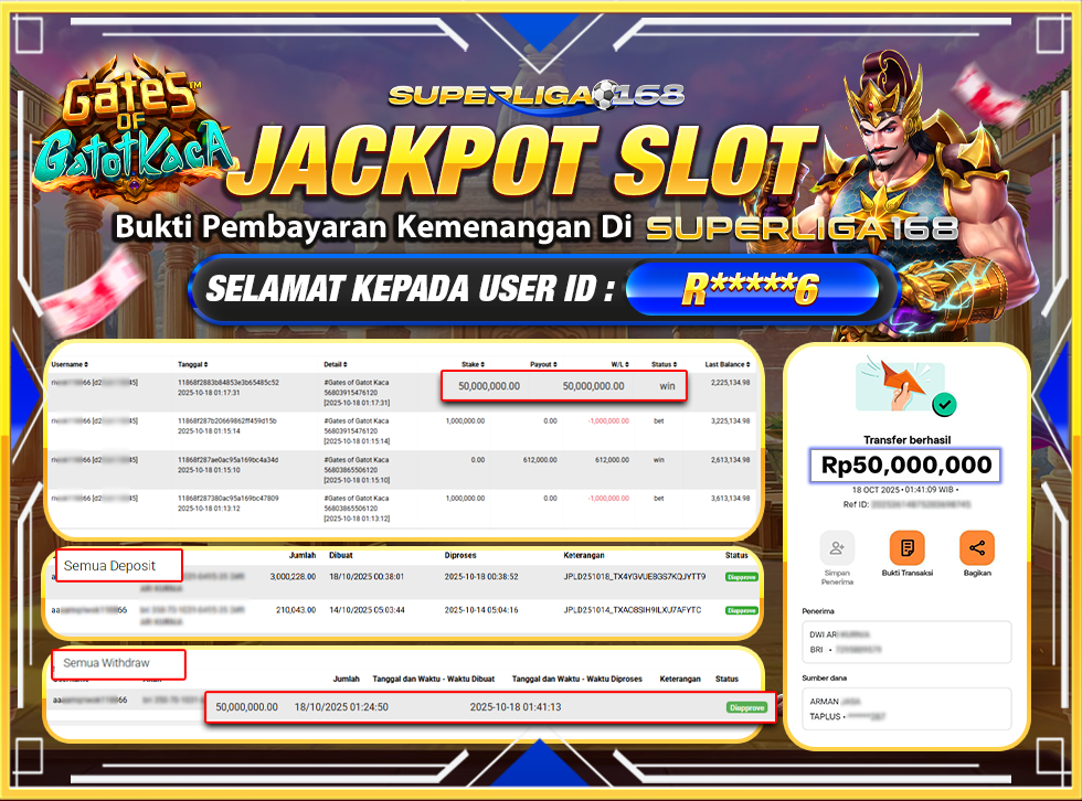 SUPERLIGA168 JACKPOT GATES OF GATOTKACA Rp.50,000,000-LUNASSS