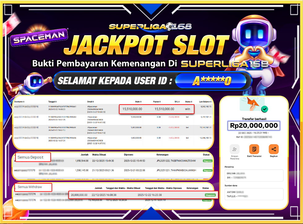 SUPERLIGA168  SPACEMAN Rp.20,000,000LUNASS