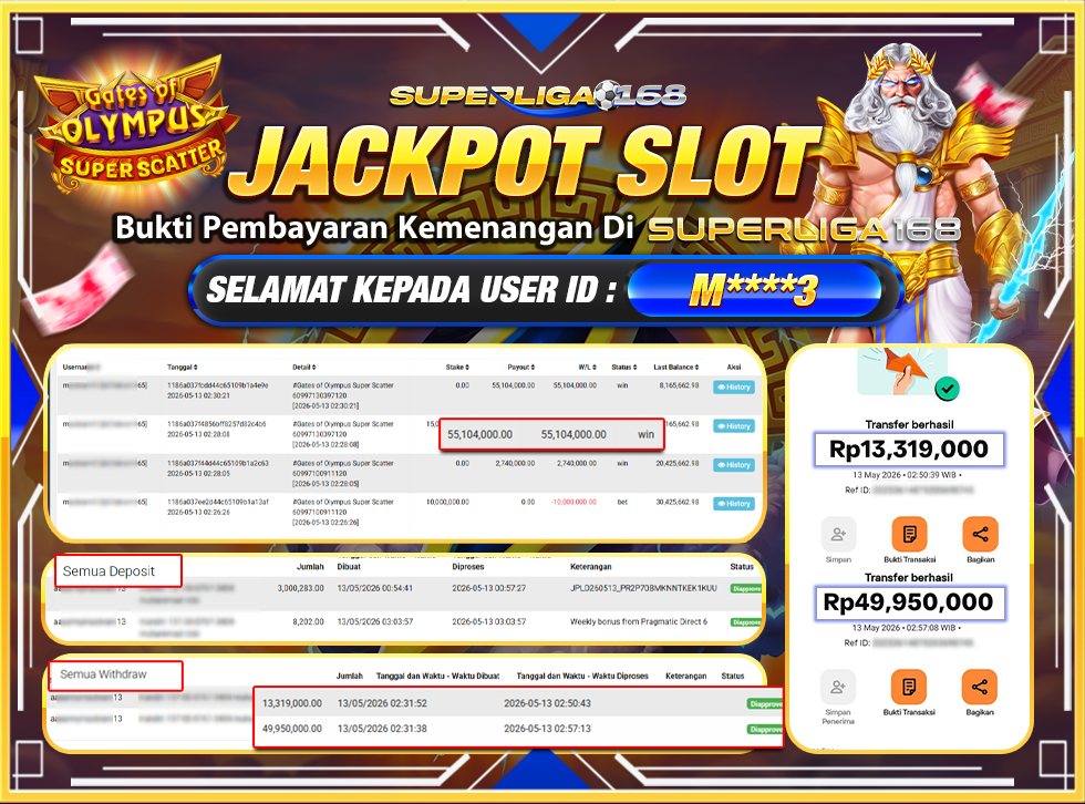SUPERLIGA168 JJACKPOT GATES OF OLYMPUS SUPER SCATTER Rp.63,269,000LUNAS