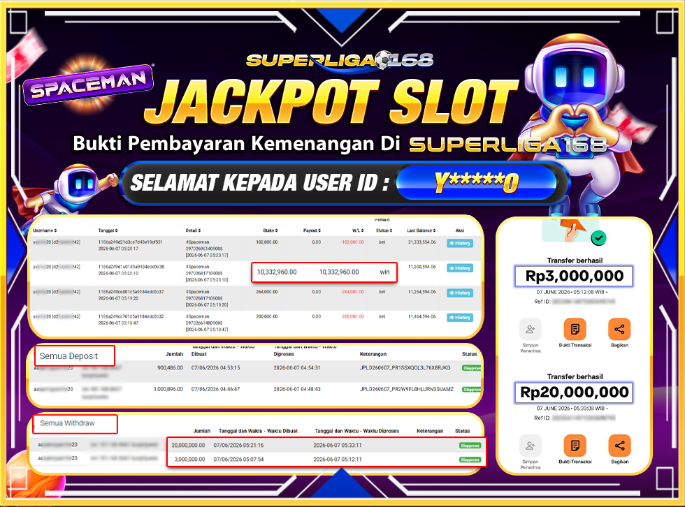SUPERLIGA168 JACKPOT SPACEMAN Rp.23,000,000LUNASS