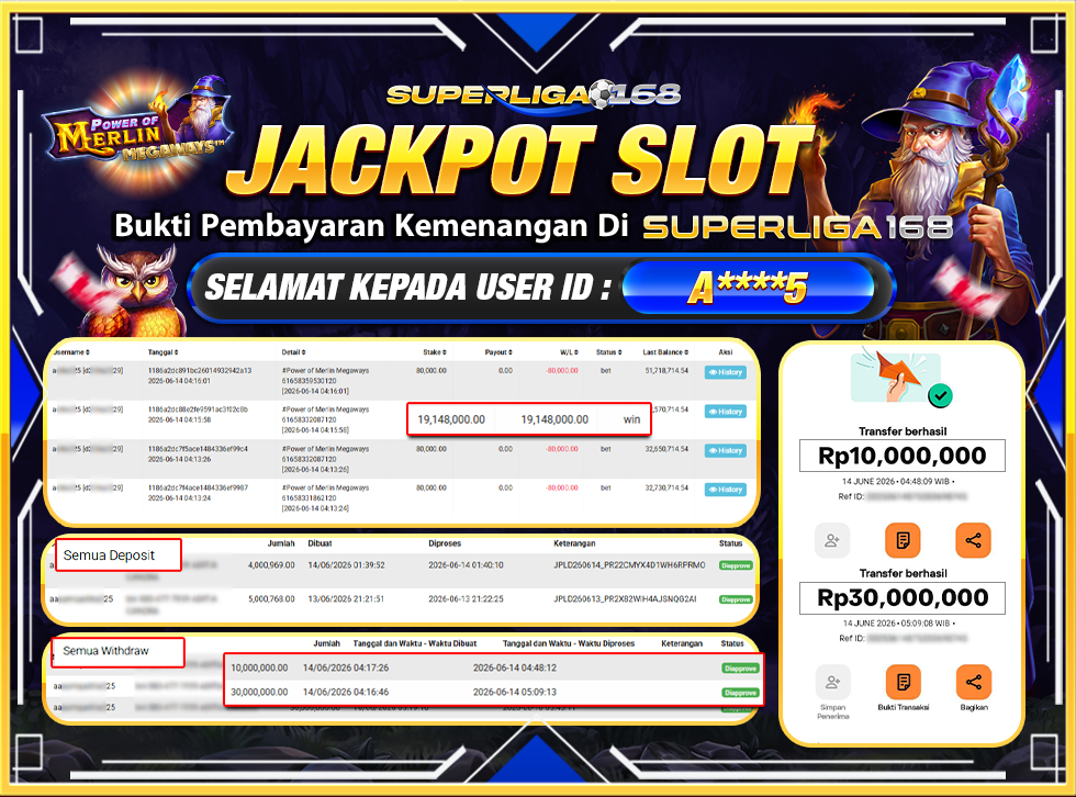 SUPERLIGA168 JACKPOT POWER OF MERLIN MEGAWAYS Rp.40,000,000LUNASSS